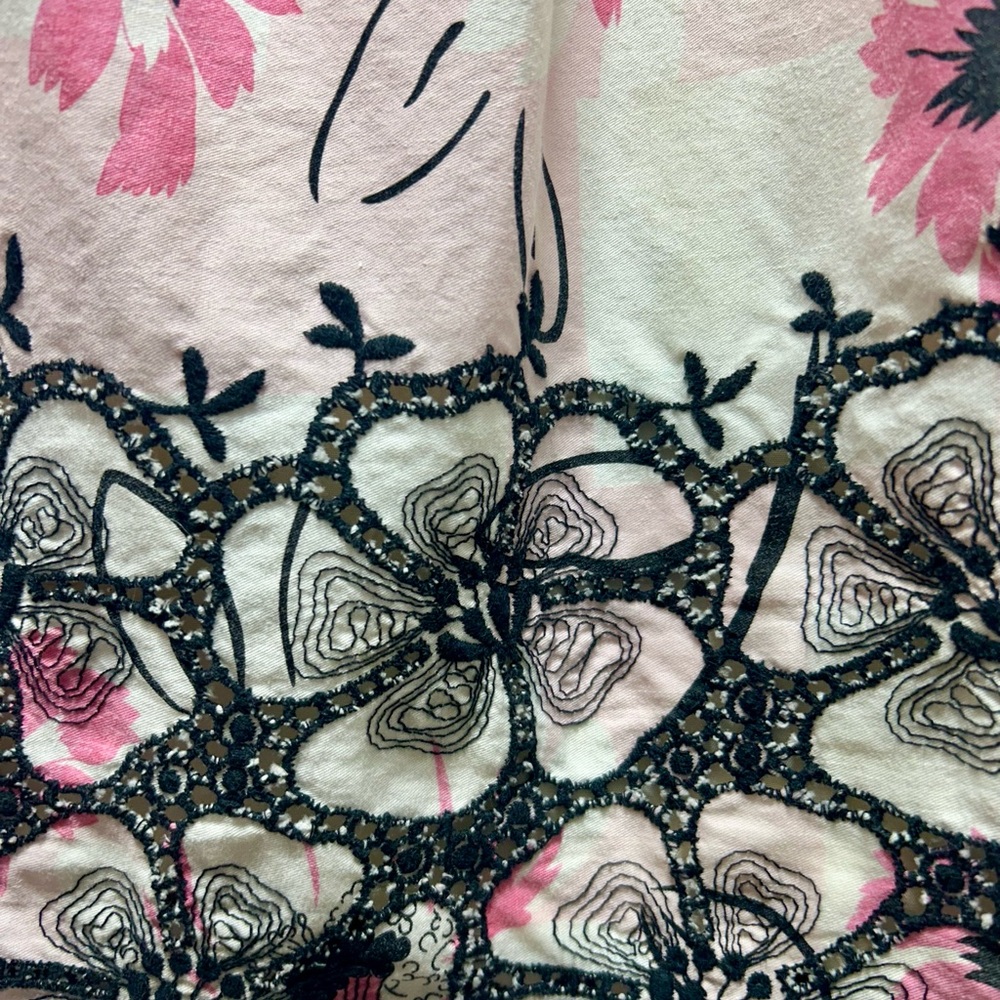 Vintage Tabitha Anthropologie Floral Embroidered Black and Pink Women's Skirt - Picture 3 of 6